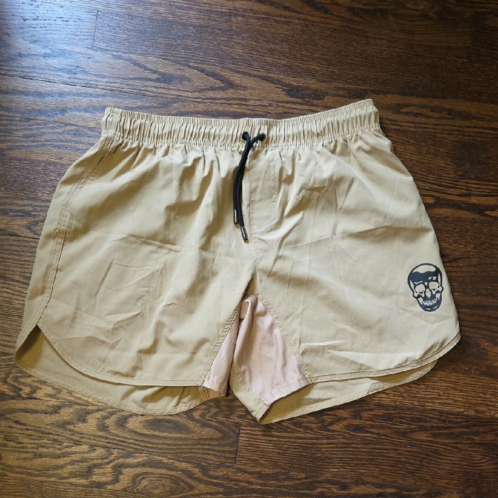 Gymreapers Tan Skull Print Shorts